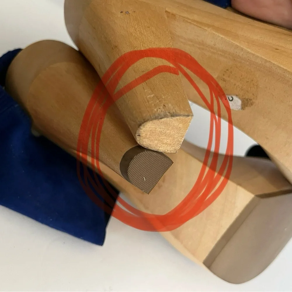 *FLAW* loeffler randall wooden heels sandals in blue suede, size 9.5B - Picture 9 of 9